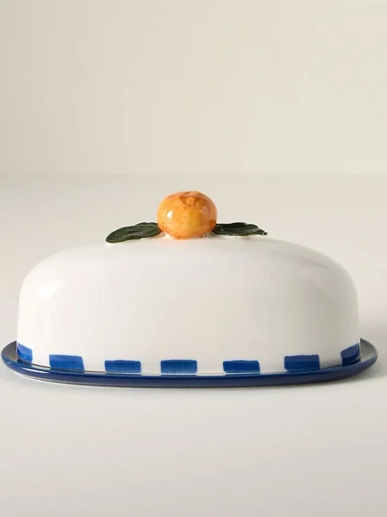 Anthropologie Valencia Citrus Orange Stoneware Butter Dish - Picture 4 of 5